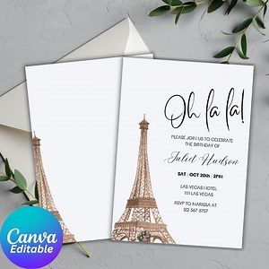 Paris Birthday Invitation: Eiffel Tower, Chic Party (canva Template - Digital Download - Etsy