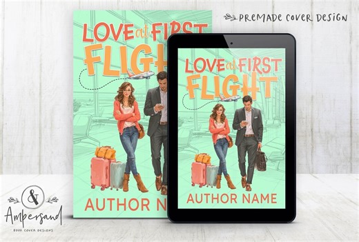 Love at First Flight Premade Book Cover – Cute Airport Meet-cute Romantic Comedy Cover Design – Illustrated Contemporary Romance Ebook Cover - Etsy