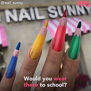 475K views · 914 reactions | The pen is mightier than the sword, but these pencil nails are the fiercest of them all! Colored pencil nails are the craziest back-to-school look we didn't ask for: https://gma.abc/2LSfaHB | Good Morning America | Facebook