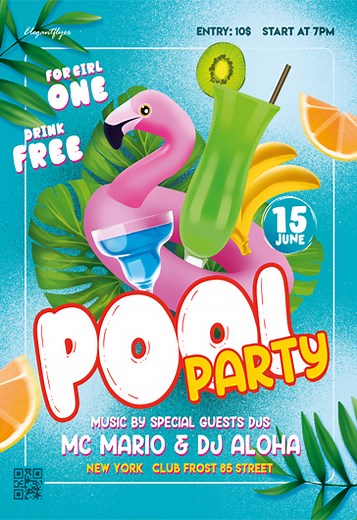 Blue Artistic Pool Party Free Flyer Template PSD | by Elegantflyer