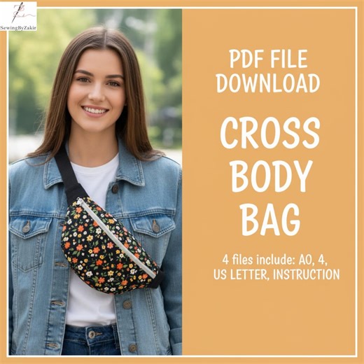 Crossbody Bag Sewing Pattern PDF | Easy Shoulder Bag Pattern | Beginner Friendly DIY Bag | A0 A4 US Letter | Step-by-Step Instructions