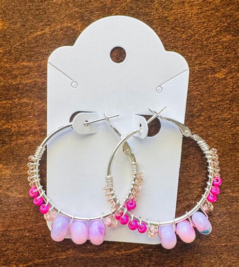 Beaded Hoop Earrings | Bright Pink | Spring Break | Wire Wrapped | Boho | Beach Inspired - Etsy