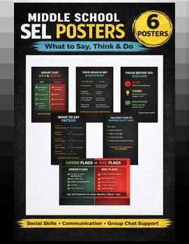 Middle School SEL Posters | What to Say, Think & Do | Social Skills & Group Chat