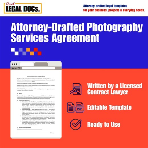 Photography Services Contract | Attorney Drafted Template Agreement - Etsy