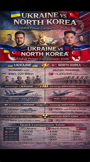 Ukraine vs North Korea Global Power Comparison 2026 🇺🇦⚔️🇰🇵 | Military, GDP & Nuclear Weapons