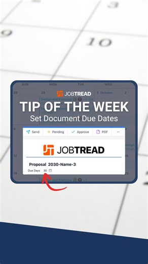 JobTread Software on Instagram: "💡Tip of the Week: 💡How to set document due dates Add a due date to any document so everyone knows when it’s time to act. Just click the calendar icon or type how many days out it’s due. Easy, organized, and right on time! ⏰ #JobTreadTipsandTricks"