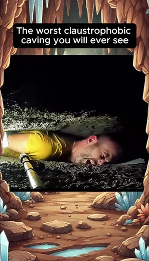 Caver squeezes through a tight spot - Would you do this? #caveman #caveexploring #scary