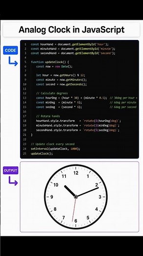 Analog Clock in JavaScript ⏰ | JavaScript Mini Project #shorts #coding #programming #javascript