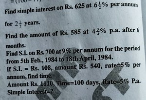 Find simple interest on Rs. 625 at 6 \frac{1}{2} \% per annum f... | Filo