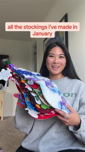 all the stockings i've sewn for january 2026 ✨ #feltcraft #bucilla #crafttok #christmasstocking #bucillastocking