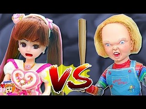 とっても こわい チャッキー登場！VS リカちゃん 👗 魔法×戦士 マジマジョピュアーズ ! 変身♪ 衣装を★ねんどで手作りDIY おもちゃ ゆらりママ