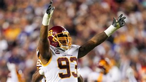 Jonathan Allen wrestles Daniel Jones down for his second sack