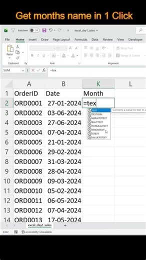 Extract Months Name From Date In Excel - #excel #shorts #exceltips