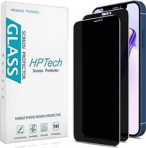 HPTech (2 Pack) Privacy Screen Protector for iPhone 12/12 Pro 6.1 Inch Anti Spy Tempered Glass, Anti Scratch, Bubble Free