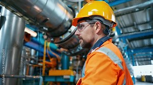 An engineer performing routine checks on a power plant, ensuring energy reliability
