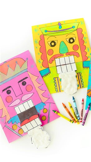 What’s cooler than a nutcracker during Christmas time? Creating one that actually moves like the real thing ✨ This charming nutcracker uses a simple paper mechanism to open and close its mouth. Just fold a small piece of paper for the mouth and glue it down, then draw details - maybe even a chestnut! The interactive element is sure to capture the attention of even your wiggliest students this December. The real star of the show here is the construction paper crayons, which add bold color and det
