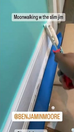 Painting baseboards freehand with BenjaminMoore Command.