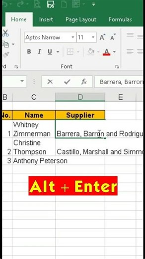 Alt+Enter (New Line in Cell)