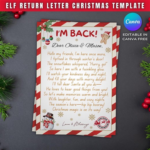 Elf Return Letter | Elf Arrival Letter Editable Template | Diy Christmas Elf Return Message • Canva Instant Download - Etsy