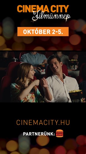 Idén is jön a Cinema City Filmünnep! 🎬🥳Október 2-5. között mozizz 1500 Ft-os áron az ország összes Cinema City mozijában! 😮👌Minden film, a 2D, a 3D, az IMAX, a 4DX és a ScreenX vetítések is csak 1500 Ft-ba kerülnek majd! 🎥✨ Nézd meg az újdonságokat, vagy amiről az elmúlt hetekben lemaradtál – mindezt ultrakedvezményesen! 🍿🥤🎬Ráadásul extra programok - közönségtalálkozós vetítések, filmklub és kerekasztal beszélgetések is várnak Rád! Csak 4️⃣ napra szól ez a különleges ajánlat, le ne marad