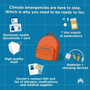 There's no better time than now to pack an easy-to-carry emergency survival kit filled with basic supplies for you and your family. Find more information about climate events and your health at kp.org/climateevents. | Kaiser Permanente