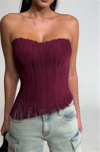 Accordion Corset Top In Burgundy