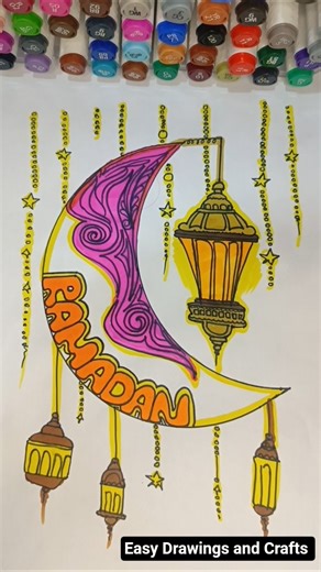 Amazing Ramadan Moon Drawing 🌙 Easy Ramadan Lantern Art #shorts