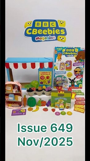CBeebies magazine, Issue 649, Nov/2025, with shopping set, 🛍️🛒🍎🍏🍐