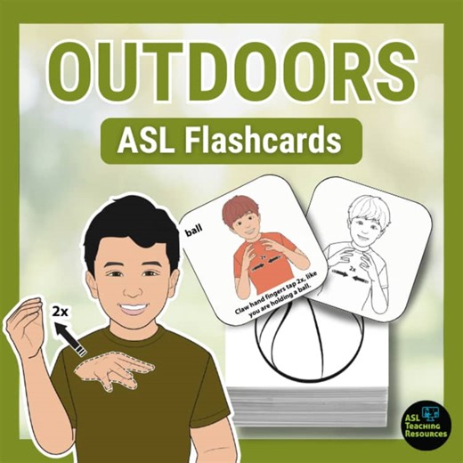 Outdoors Flashcards American Sign Language Visual Picture Cards ASL Life Skills