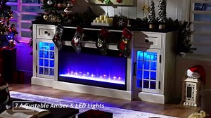 T4TREAM LED Fireplace TV Stand for TVs up to 80" , Farmhouse Entertainment Center with 36" Electric Fireplace and Storage Drawer, Black