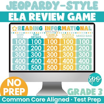 3rd Grade ELA Review Jeopardy Game | Reading Informational Texts | ELA Test Prep