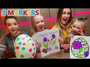 3 MARKER CHALLENGE (Girls Easter Edition) REAL GIANT EASTER EGG and Bunny Rabbit!!!