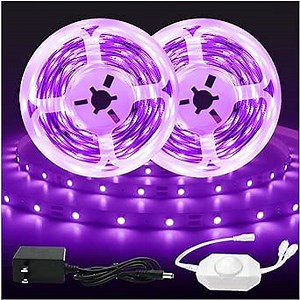 DAYBETTER Black Lights, 50 ft (2 Rolls of 25ft) Dimmable Black Light LED Strips, Flexible UV Blacklight Strip Lights for Bedroom Room Glow Party Halloween Christmas Decoration, 900 LEDs, 24V
