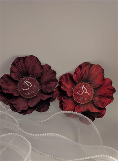 Burgundy Flower Wedding Invitation – Handmade Floral Stationery, Bespoke Art | LorÉ Creation Wedding & Occasion - Etsy