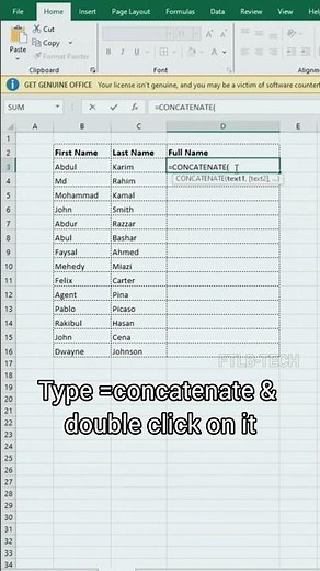 How to merge or concatenate two columns in Ms Excel. #exceltips #excel #exceltutorial #spreadsheet