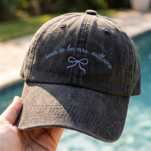 Custom Bride Hat Soon To Be Mrs Cap Embroidered White Wedding Hat Personalized Bridal Gift For Engagement Party Bachelorette Accessory