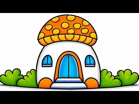 Easy Mushroom House Drawing Step by Step 🍄 | Cute House Drawing for Kids & Beginners
