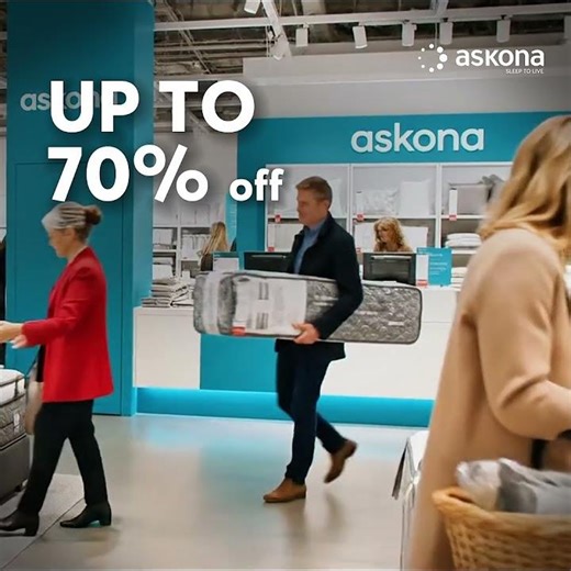 "Askona presents - Black November Sale.Up to 70% off on mattresses, sofas and sleep products."