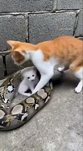 Mama Cat Rescues Kitten From Giant Python! 😹🐍🐾 | Tense Rescue Caught on Camera
