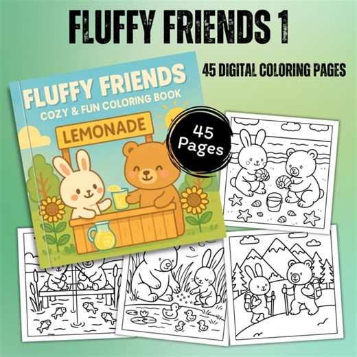 Fluffy Friends 1 – 45 Cozy Animal Coloring Pages for Kids