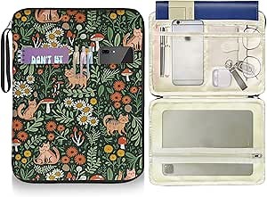 Cute Cat Printed Book Sleeve Pouch Case with Zipper - Waterproof Journal Cover for Book Lovers, Teachers, Readers & Librarians