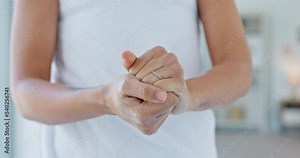 Bathroom, moisturizing and woman hands using cream, lotion and beauty products. Body care, wellness and girl using body lotion, hand cream and skincare products for healthy skin after shower or bath