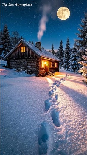 Full Moon Winter Cabin ❄️ Cozy Night Ambience for Deep Sleep & Relaxation 4K #relax #relaxingsounds