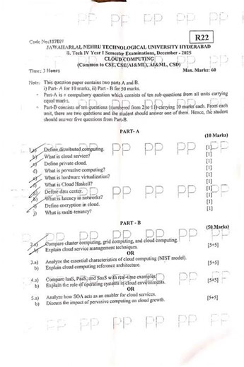 4th year cloud computing r22 december 2025 question paper #jntuhyderabad #btech2025 #cloudcomputing