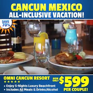7.4K views · 71 reactions | Spend 5 Nights At The Beautiful Omni Cancun Resort With Unlimited Meals And Premium Drinks Included, Plus Free 24 Hour Room Service, For Only $599 Per Couple! �For More Info & To Book Online, Go To: www.BookVIP.com/hotel_details/Omni-Cancun-Resort?id=17&pid=43 | Bookvip.com | Facebook