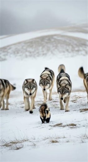 Skunk Sprays Entire Wolf Pack in Self-Defense Watch the wild reaction #wildlife #nature #animals