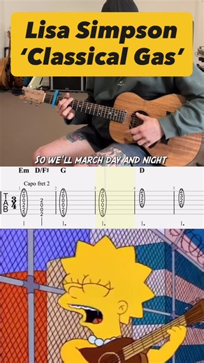 Kyle Collins on Instagram: "Union Strike Song + Classical Gas - Lisa Simpson (Guitar Cover with TABS) | From the TV show ‘The Simpsons’ Season 4 Episode 17 Last Exit to Springfield (1993) @matonguitars #fyp #music #cover #guitar #guitarra #foryoupage #guitarlessons #fypシ゚ #guitartok #guitartok #guitartab"