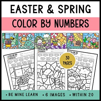 Easter Color by Number | Spring Addition & Subtraction Color by Number |up to 20