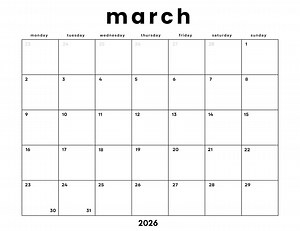 March 2026 Monthly Calendar Printable | Minimalist Design (digital Download) - Etsy