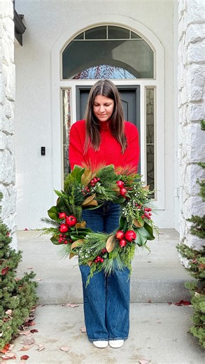 Jenny- Jenny’s Wreath Boutique on Instagram: "Which Christmas wreath do you like most? The pomegranate and magnolia, or cascading cedar and red berry? Both of these styles are restocked in my Etsy shop! Comment “shop” and I’ll message you a direct link to my shop ♥️ #christmasdecor #wreath #christmaswreath"